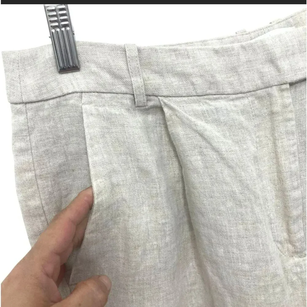 Banana Republic Lina Straight-Leg Linen Pants Sz 12 Tall Long Capsule Wardrobe